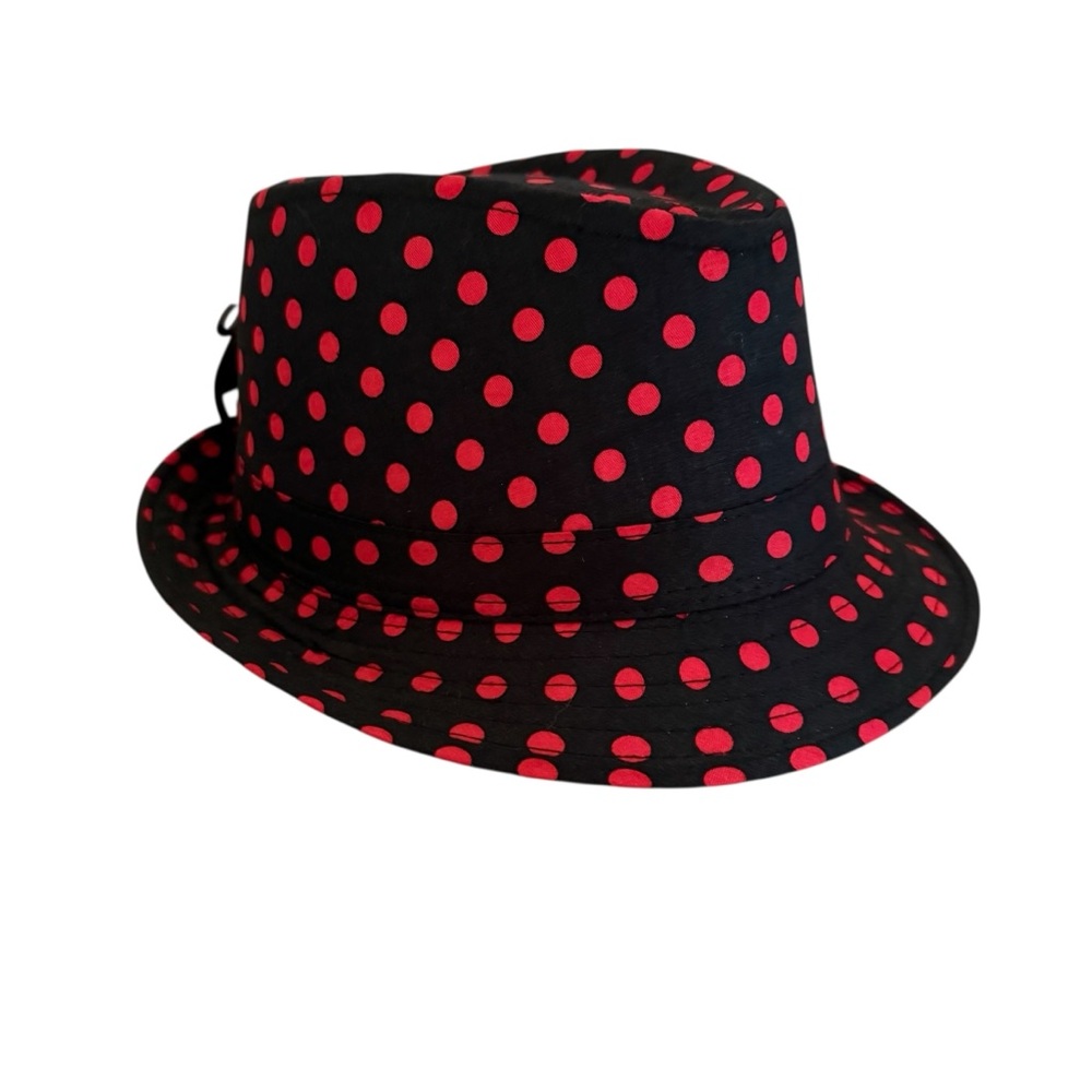 NEW Vintage Fedora Hat Black & Red Polka Dots Costume Artsy Punk Rock Eclectic